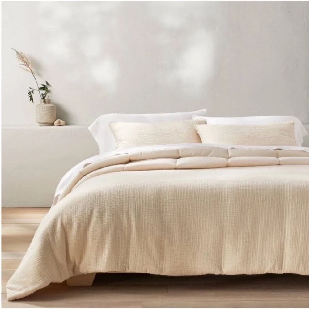NWT King Textured Chambray Comforter & Sham Set Natural - Casaluna